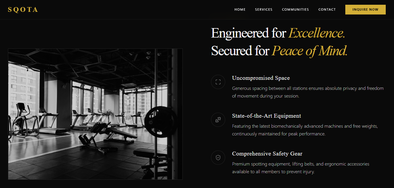 Sqota Premium Gym Website screenshot